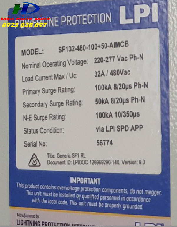 Tủ cắt lọc sét lan truyền SF132-480-100+50-AIMCB