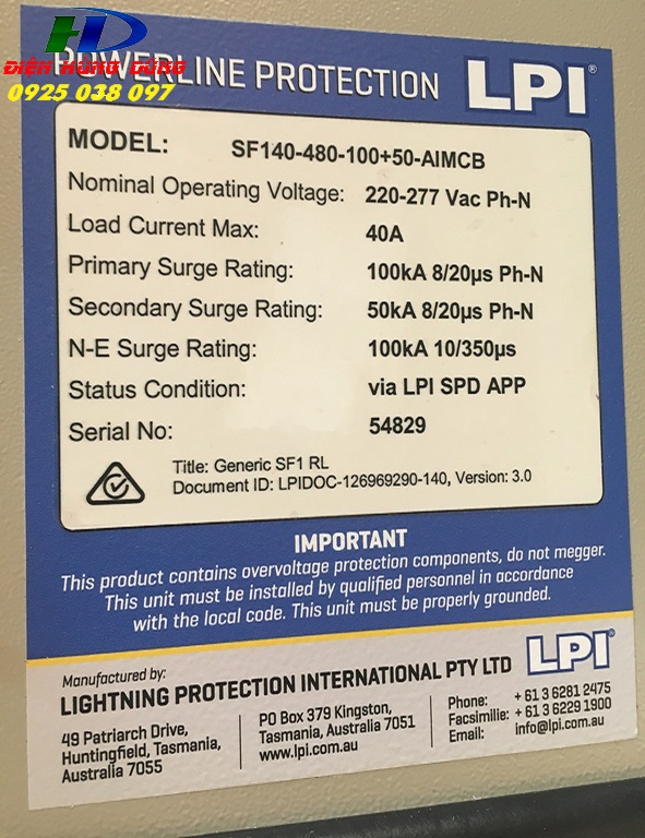 Tủ cắt lọc sét lan truyền SF140-480-100+50-AIMCB